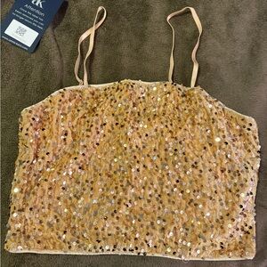 Sequin Embellished Gold Tank Top